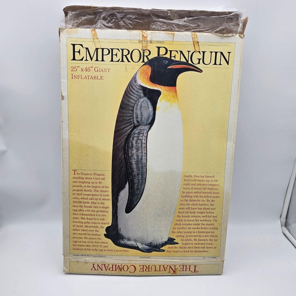 Vintage The Nature Company Emperor Penguin Inflatable 25"x46" Giant 1990 Figure